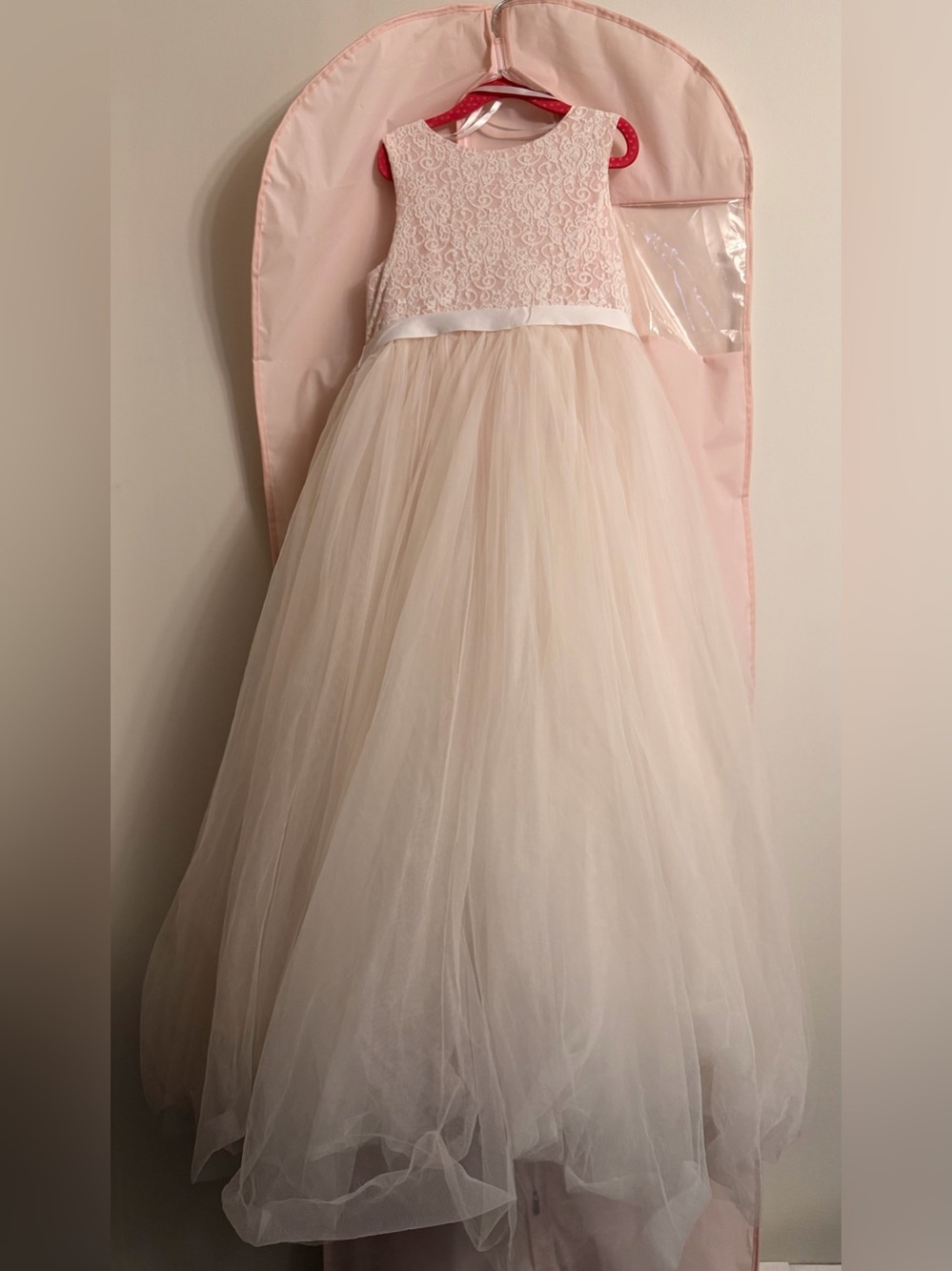 David’s Bridal Heart Cutout Flower Girl Ball Gown Dress Pink & White Size 8